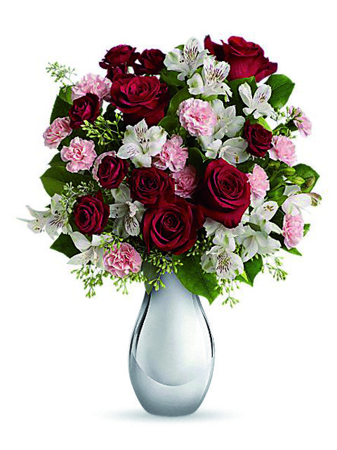 bouquet di rose gigli e alstroemerie