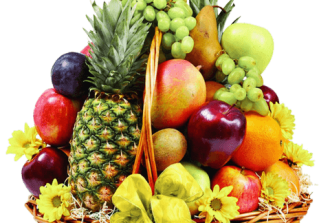 cesto di fiori e frutta