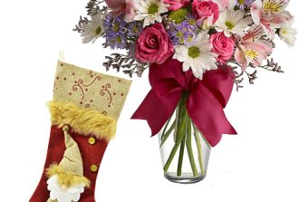 calza befana con bouquet fiori misti
