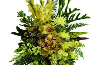 cuscino funebre di orchidee e fiori misti gialli